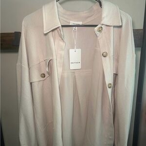 NWT HEYSON 1XL Beige Ribbed Oversized Shacket Button Down Shirt Jacket Plus Size